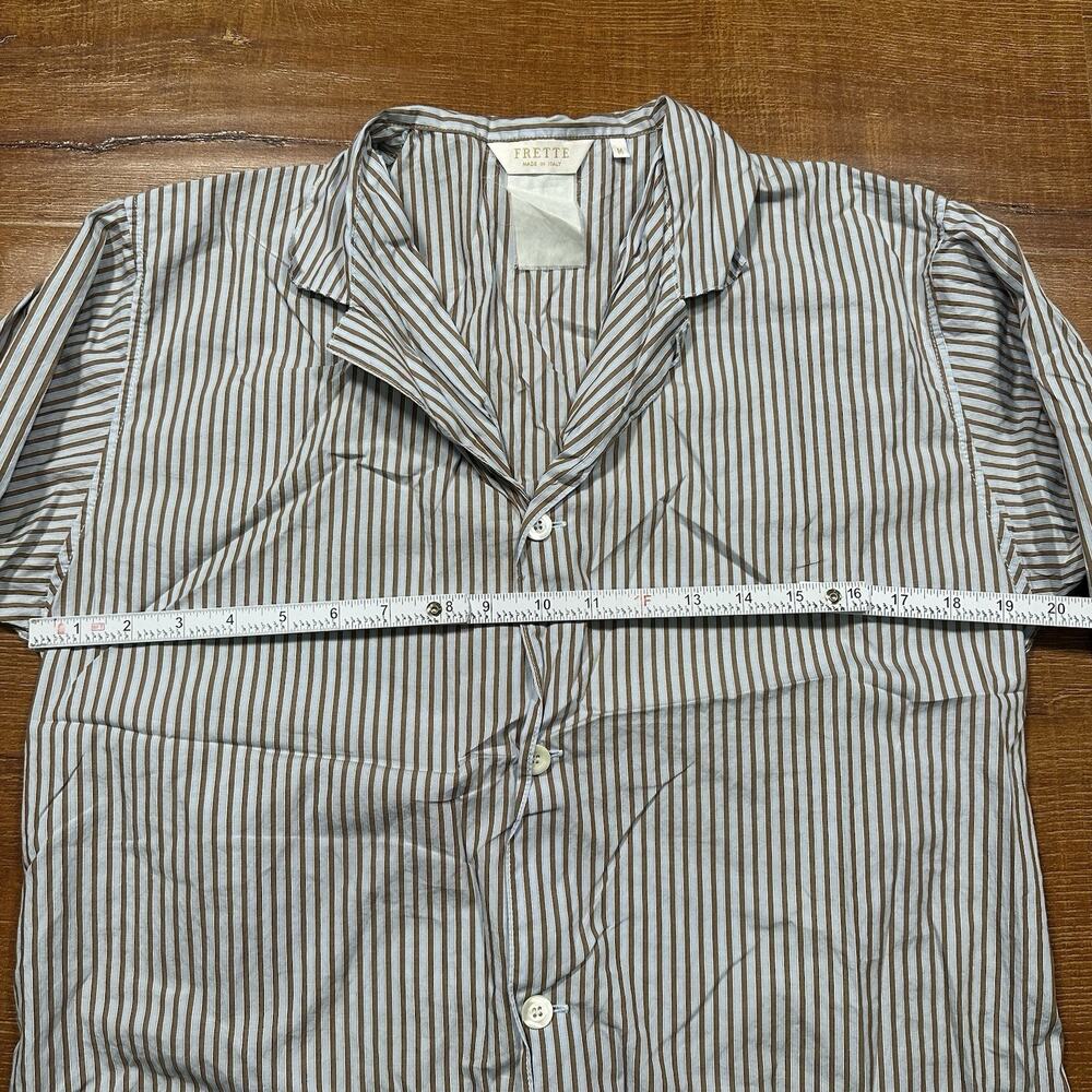 Frette Button Up Pajama Shirt Mens M Blue Stripe Woven Designer Luxury Comfort - Picture 4 of 9